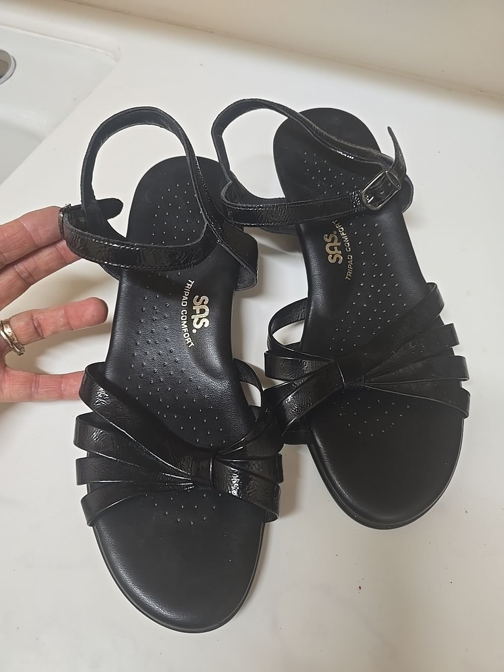 SAS Black Strappy Knot Ankle Sandals 10